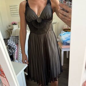 White House Black Market Black Sheer Halter Dress Pleated Mesh Open Back Sz 2